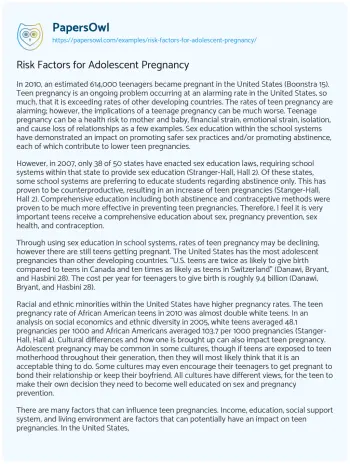 Essay on Risk Factors for Adolescent Pregnancy