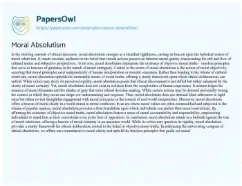 Essay on Moral Absolutism