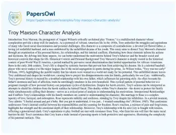 Essay on Troy Maxson Character Analysis