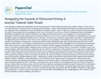 Essay on Navigating the Hazards of Distracted Driving: a Journey Towards Safer Roads