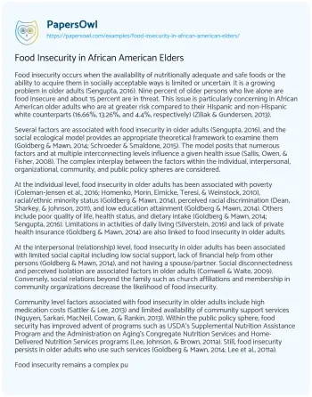 Essay on Food Insecurity in African American Elders