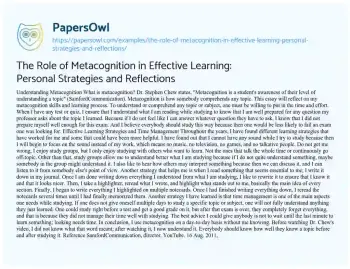 Essay on The Role of Metacognition in Effective Learning: Personal Strategies and Reflections