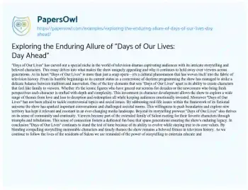 Essay on Exploring the Enduring Allure of “Days of our Lives: Day Ahead”