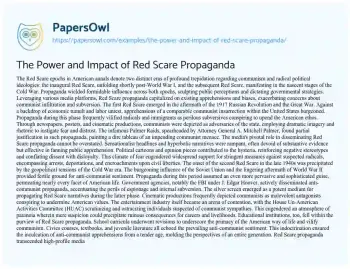 Essay on The Power and Impact of Red Scare Propaganda