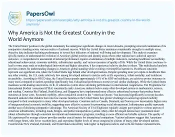 Essay on Why America is not the Greatest Country in the World Anymore