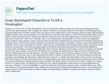 Essay on Essay Stereotyped Characters in to Kill a Mockingbird