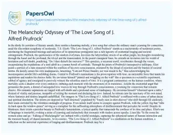 Essay on The Melancholy Odyssey of ‘The Love Song of J. Alfred Prufrock’