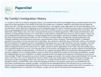 Essay on My Family’s Immigration History