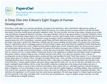 Essay on A Deep Dive into Erikson’s Eight Stages of Human Development