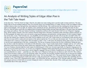 Essay on An Analysis of Writing Styles of Edgar Allan Poe in the Tell-Tale Heart