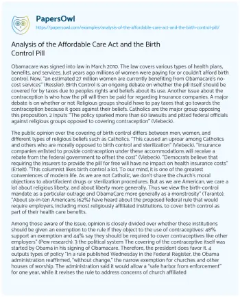 Essay on Analysis of the Affordable Care Act and the Birth Control Pill