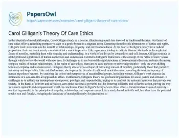 Essay on Carol Gilligan’s Theory of Care Ethics