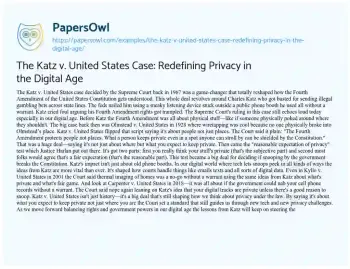 Essay on The Katz V. United States Case: Redefining Privacy in the Digital Age