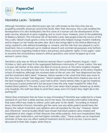 Essay on Henrietta Lacks – Scientist