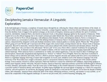 Essay on Deciphering Jamaica Vernacular: a Linguistic Exploration