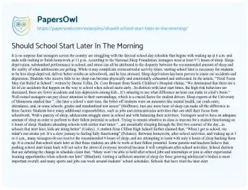 Essay on Should School Start Later in the Morning