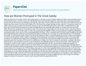 Essay on How are Women Portrayed in the Great Gatsby