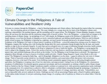 Essay on Climate Change in the Philippines: a Tale of Vulnerabilities and Resilient Unity