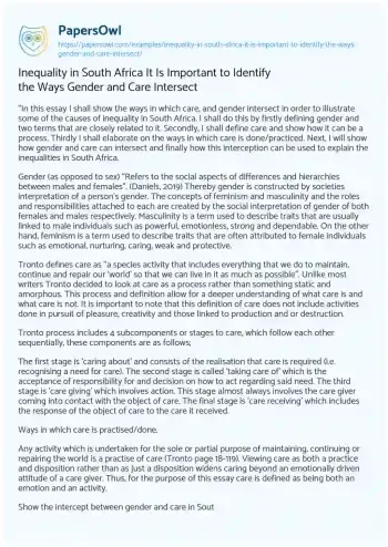 Essay on Inequality in South Africa it is Important to Identify the Ways Gender and Care Intersect