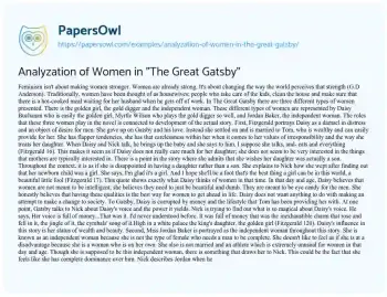 Essay on Analyzation of Women in “The Great Gatsby”