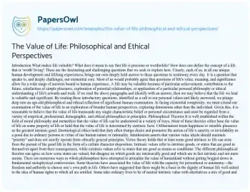 Essay on The Value of Life: Philosophical and Ethical Perspectives