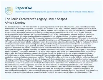 Essay on The Berlin Conference’s Legacy: how it Shaped Africa’s Destiny