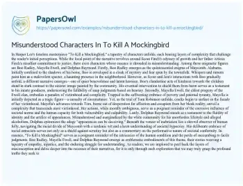 Essay on Misunderstood Characters in to Kill a Mockingbird