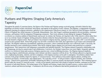 Essay on Puritans and Pilgrims: Shaping Early America’s Tapestry