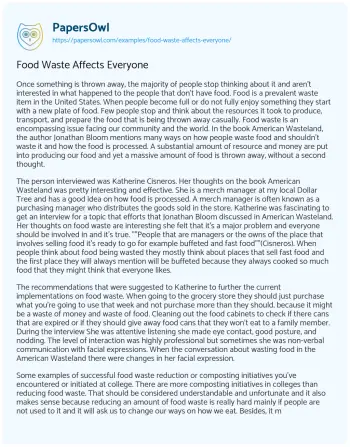 Essay on Food Waste Affects Everyone