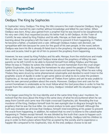 Essay on Oedipus the King by Sophocles