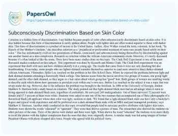 Essay on Subconsciously Discrimination Based on Skin Color