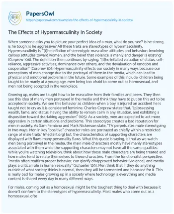 Essay on The Effects of Hypermasculinity in Society