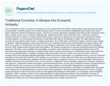 Essay on Traditional Economy: a Glimpse into Economic Antiquity