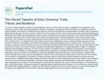 Essay on The Vibrant Tapestry of Aztec Economy: Trade, Tribute, and Resilience