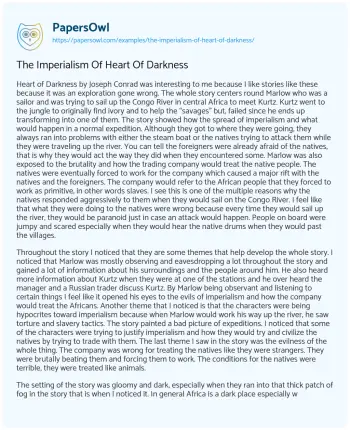 Essay on The Imperialism of Heart of Darkness