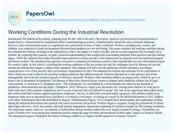 Essay on Working Conditions during the Industrial Revolution