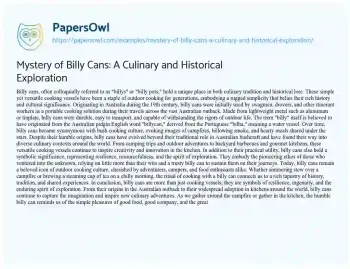 Essay on Mystery of Billy Cans: a Culinary and Historical Exploration