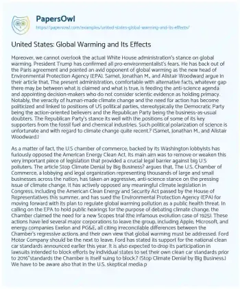 Essay on United States: Global Warming and its Effects