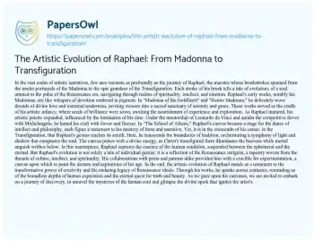 Essay on The Artistic Evolution of Raphael: from Madonna to Transfiguration