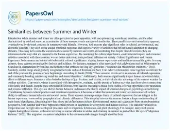 Essay on Similarities between Summer and Winter