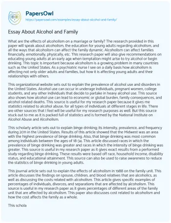 Essay on Essay about Alcohol and Family