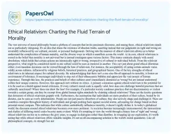 Essay on Ethical Relativism: Charting the Fluid Terrain of Morality