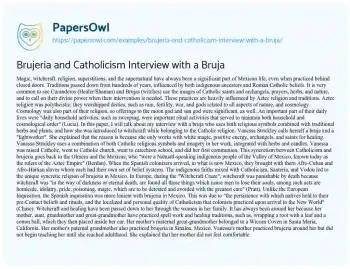 Essay on Brujeria and Catholicism Interview with a Bruja