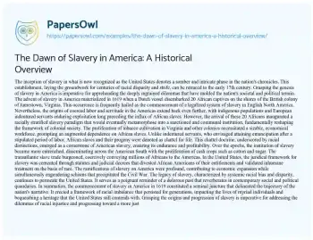 Essay on The Dawn of Slavery in America: a Historical Overview