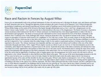 Essay on Race and Racism in Fences by August Wilso