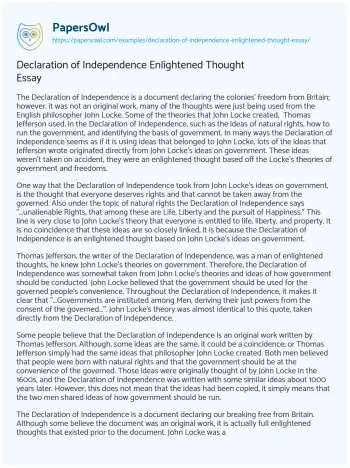 Essay on Declaration of Independence Enlightened Thought Essay