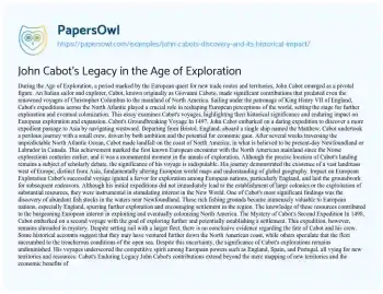 Essay on John Cabot’s Legacy in the Age of Exploration