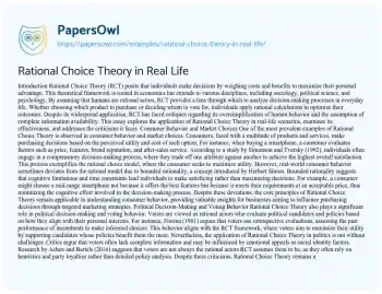 Essay on Rational Choice Theory in Real Life