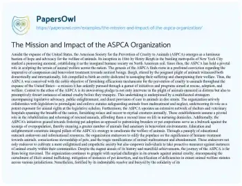 Essay on The Mission and Impact of the ASPCA Organization