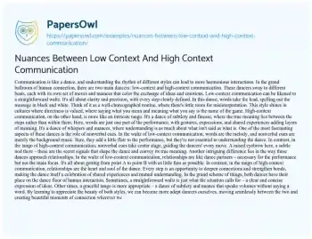 Essay on Nuances between Low Context and High Context Communication